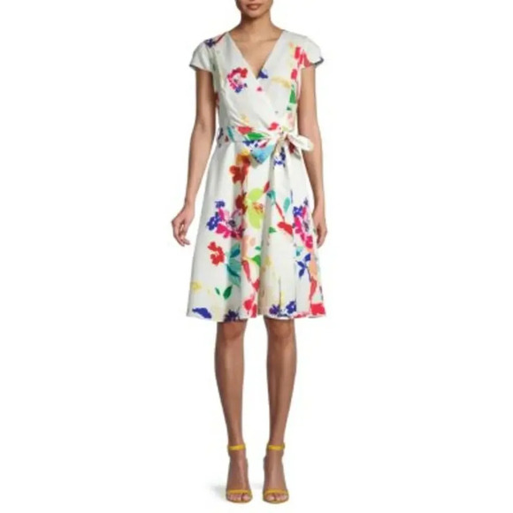 NWT BLACK HALO Pandora Floral Faux-Wrap Dress Floral Zest Size 2 Colorful - Picture 1 of 9